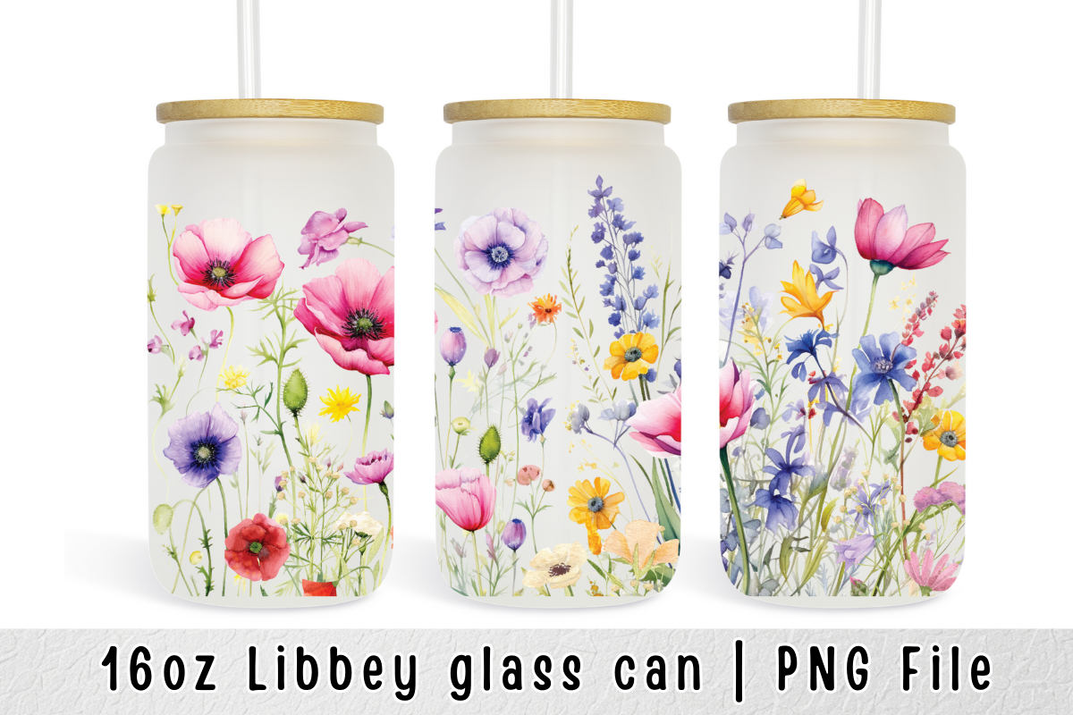 Flowers Wrap for 16 Oz Glass Can Wrap Graphic by sasikharn · Creative ...