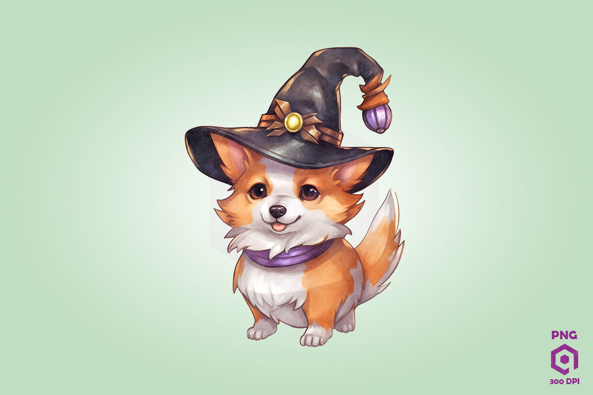 Pembroke Welsh Corgi Dog in Witch Hat Graphic by Quoteer · Creative Fabrica
