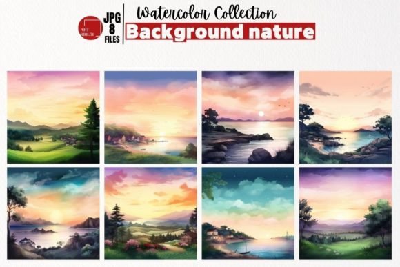 Watercolo Beach Background in Evening