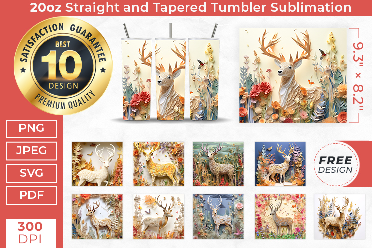 3D 20oz Deer Tumbler Wrap Sublimation Graphic by Hurairagraphics ...