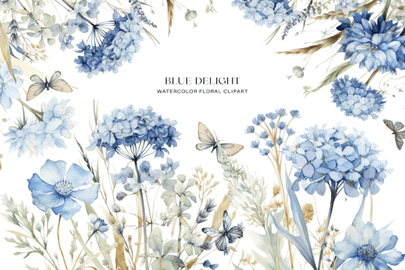 Dusty Blue Floral Clipart Watercolor Graphic Illustrations By Patishop Art