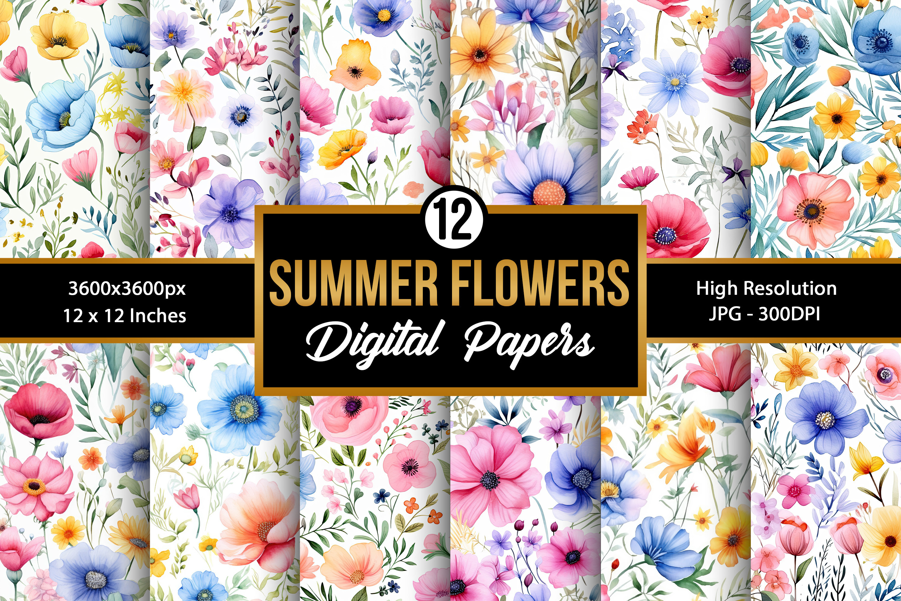 Summer Watercolor Floral Pattern Bundle Graphic by Creative Store ...