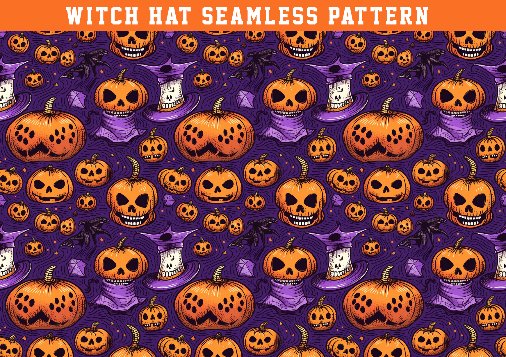 Witch Hat Pumpkin Seamless Pattern Graphic by seasonal · Creative Fabrica