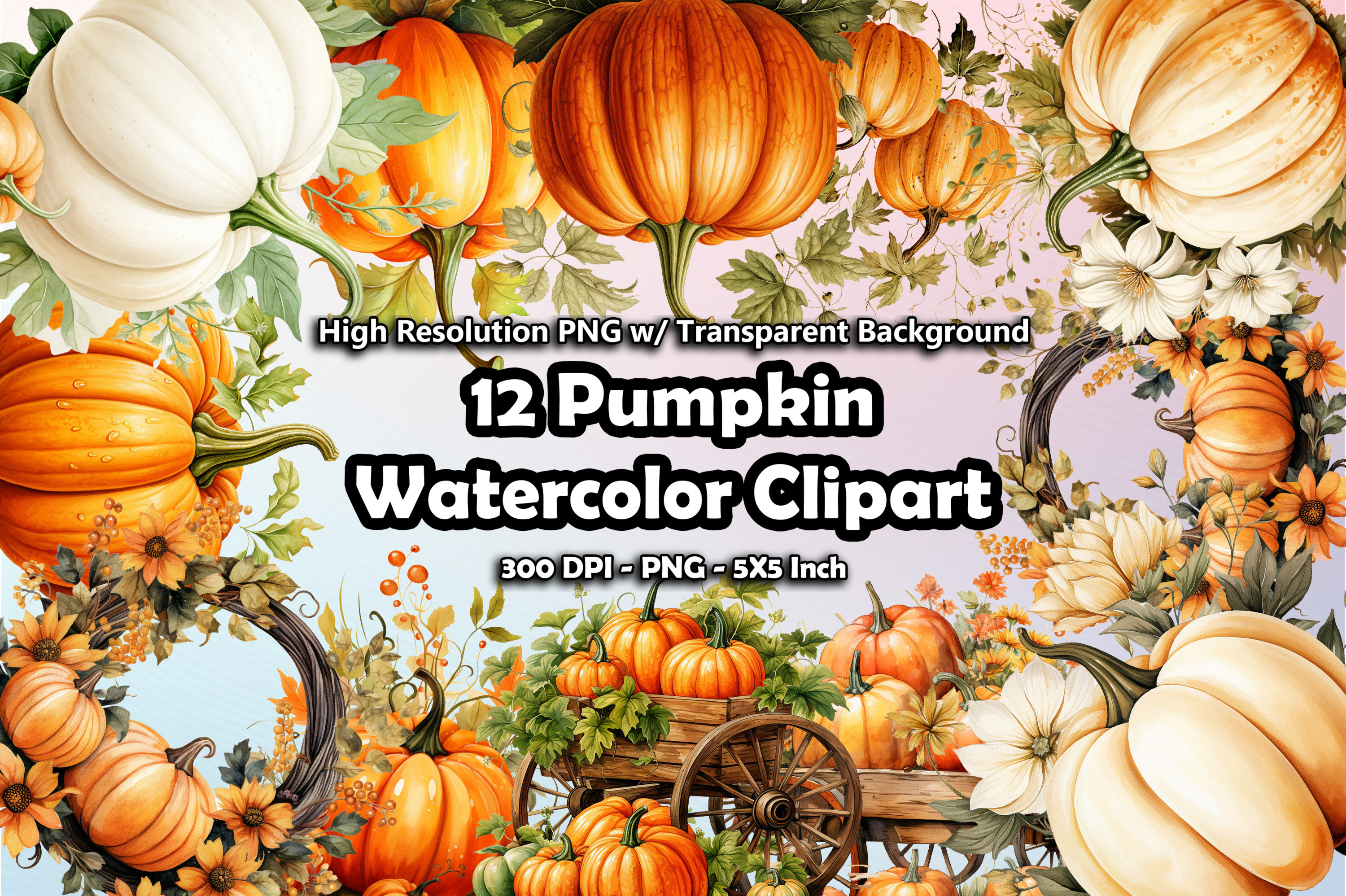 12 Pumpkin Watercolor Clipart PNG Graphic by printztopbrand · Creative ...