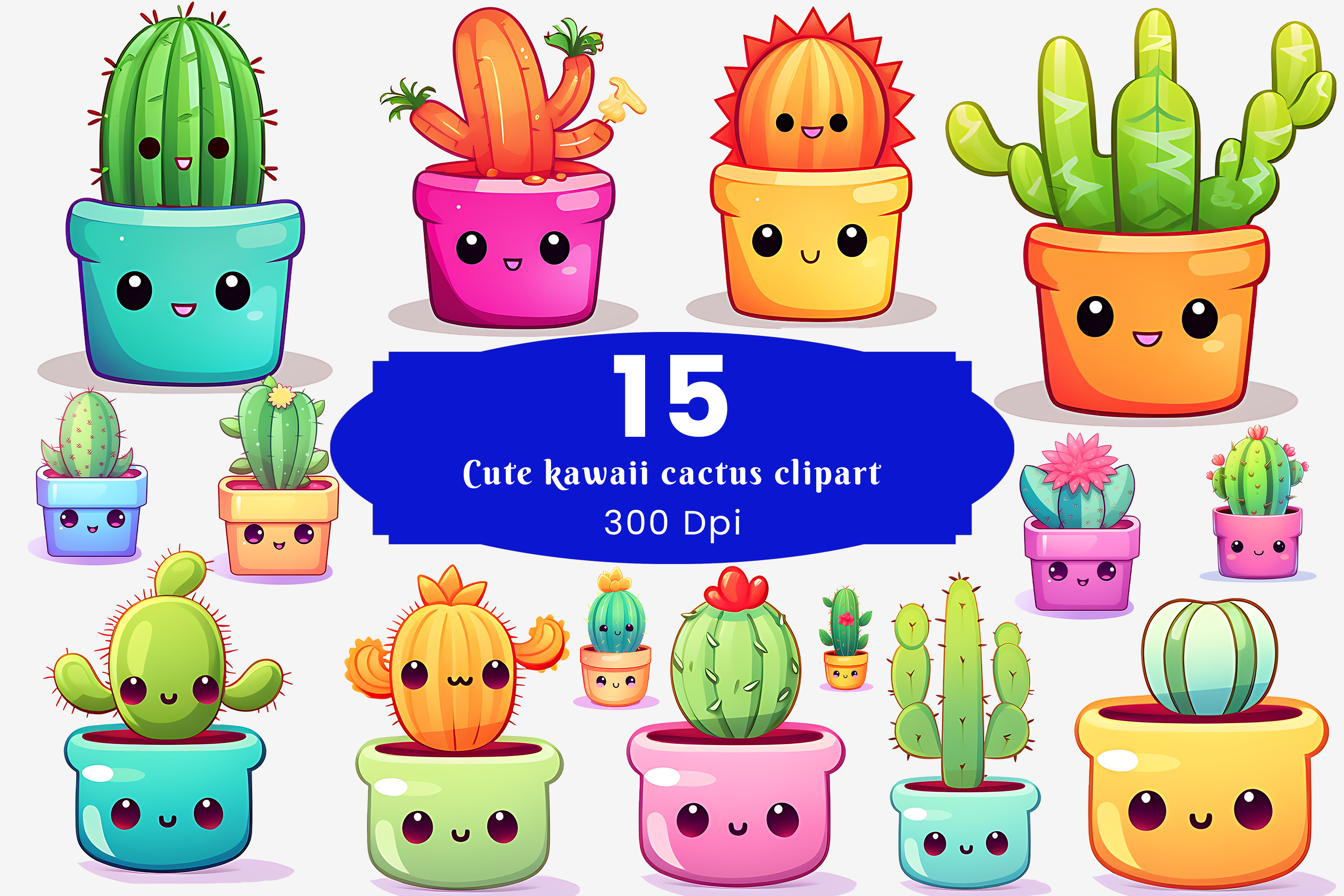 Cute Kawaii Cactus Clipart Graphic by Shahjahangdb  Creative Fabrica