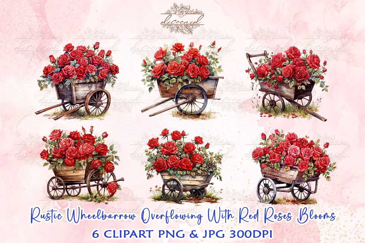 Red Roses Blooms Watercolor Clipart Graphic by Diceenid · Creative Fabrica