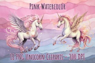 Unicorn Clip Art PNG Pink Watercolor Set Graphic by imperfectirissio ...