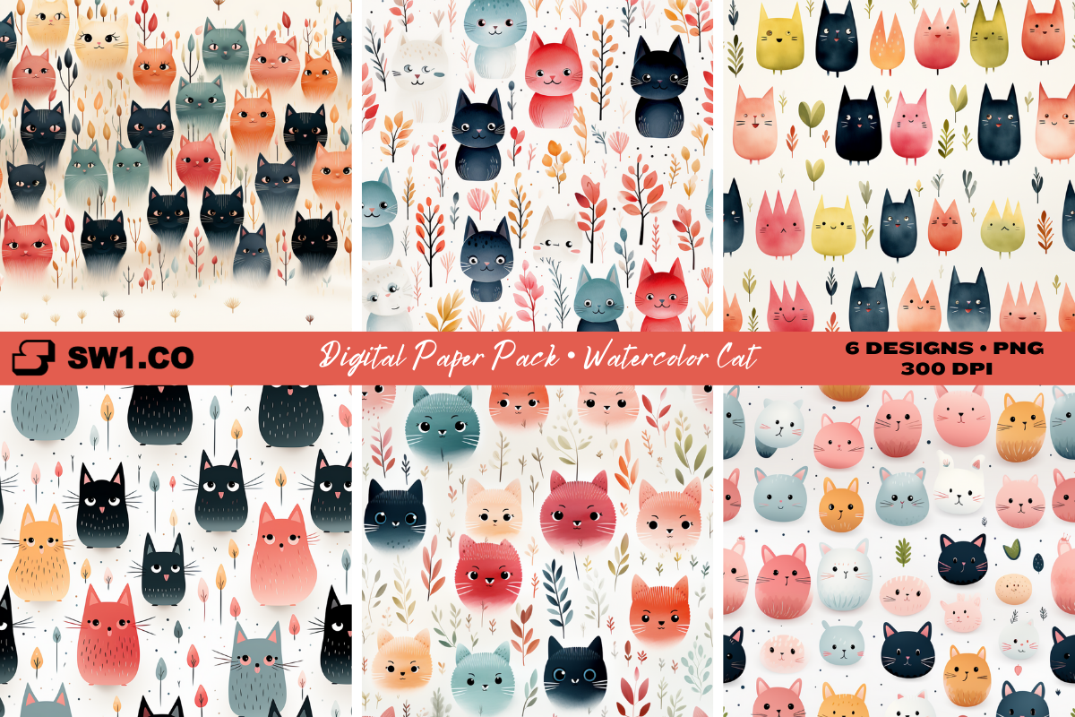 Watercolor Cute Cat Background Graphic by sw1co design · Creative Fabrica