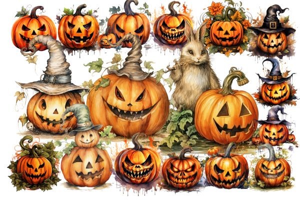 Watercolor Halloween Pumpkin Clipart Graphic by KIDZ CLOUDS MOCKUP ...