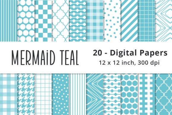 Mermaid Teal Digital Pattern Papers