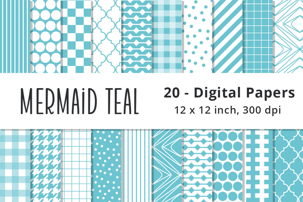 Mermaid Teal Digital Pattern Papers