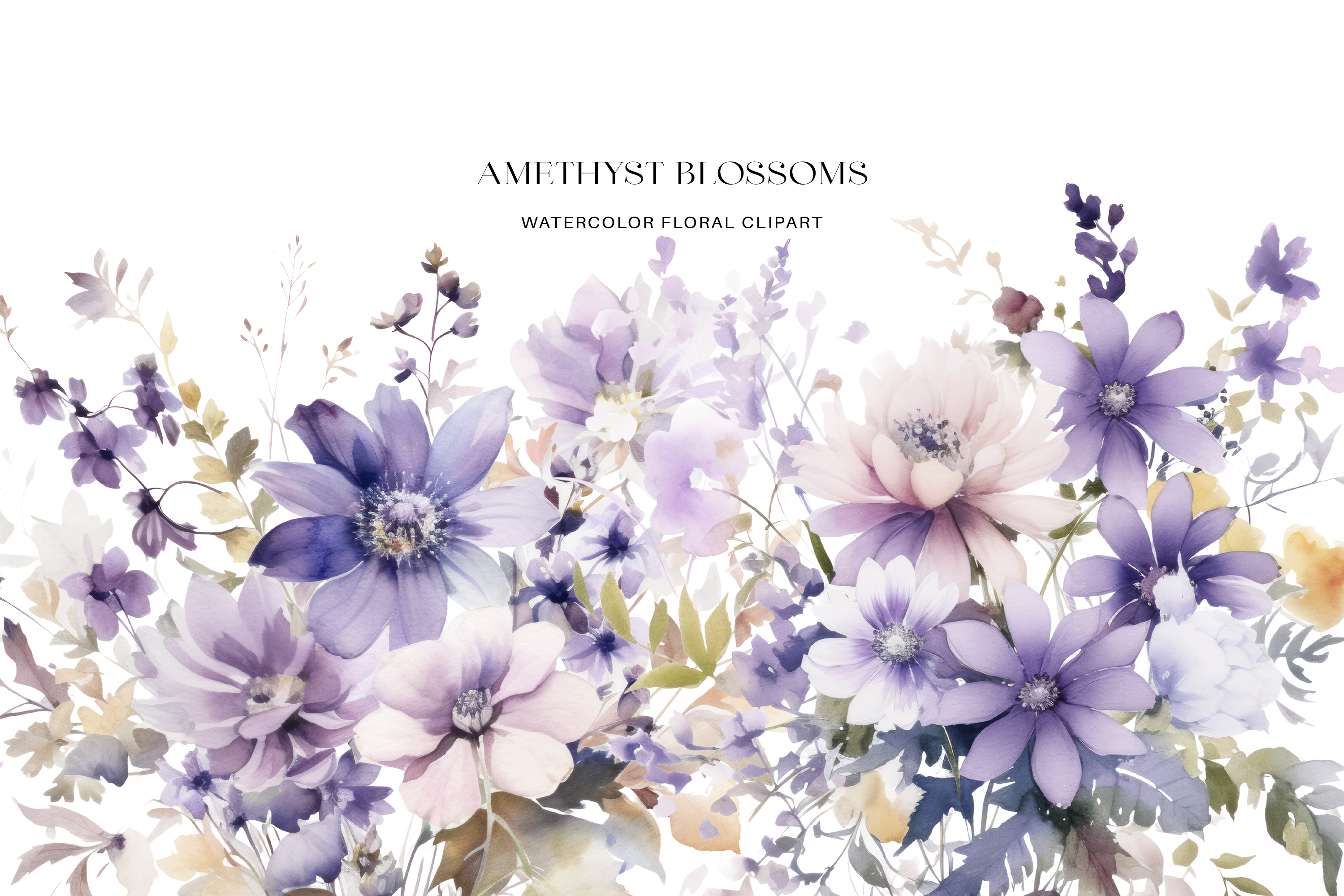 Purple Floral Clipart Watercolor Flowers - photo 1