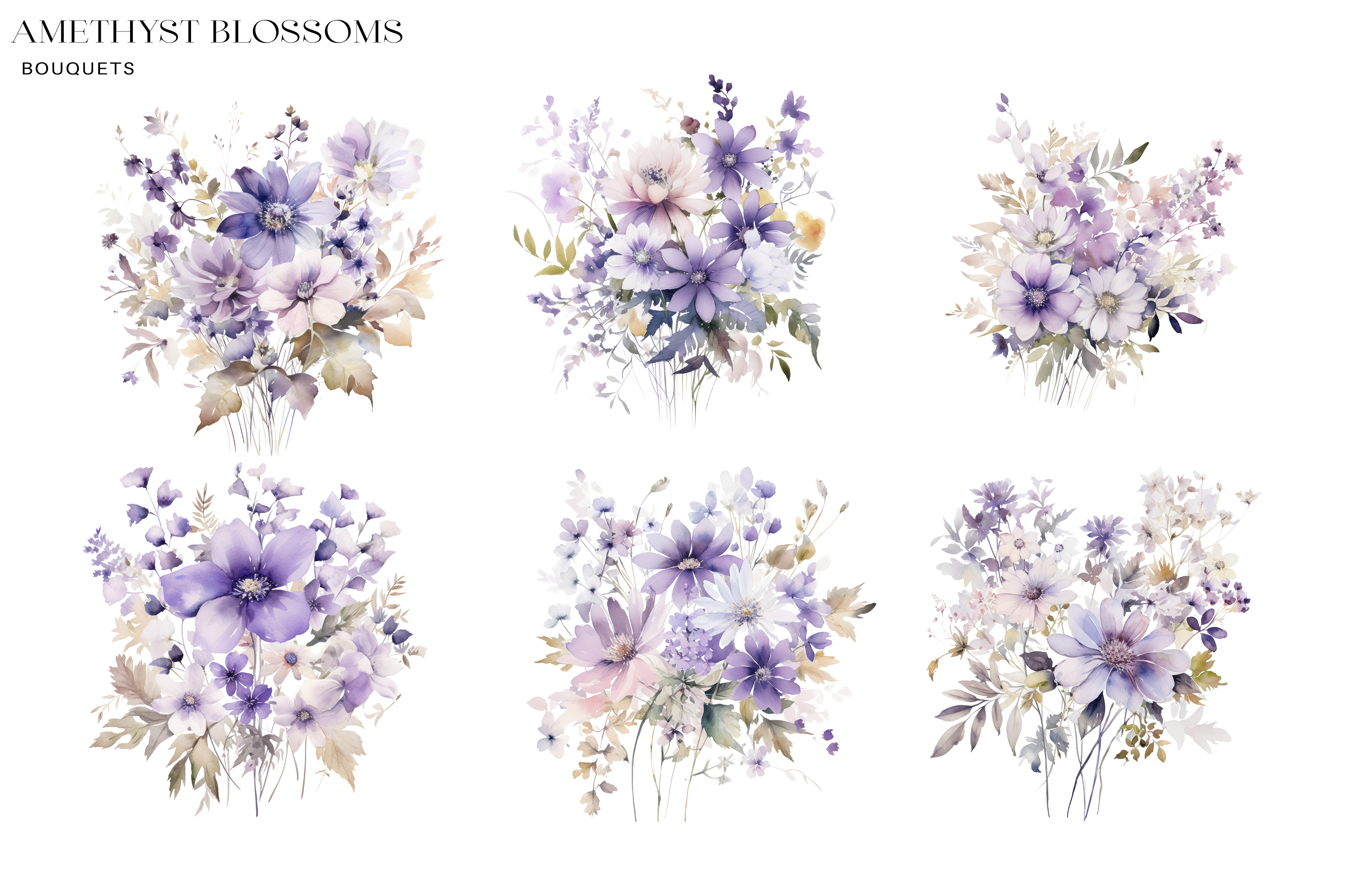 Purple Floral Clipart Watercolor Flowers - photo 3