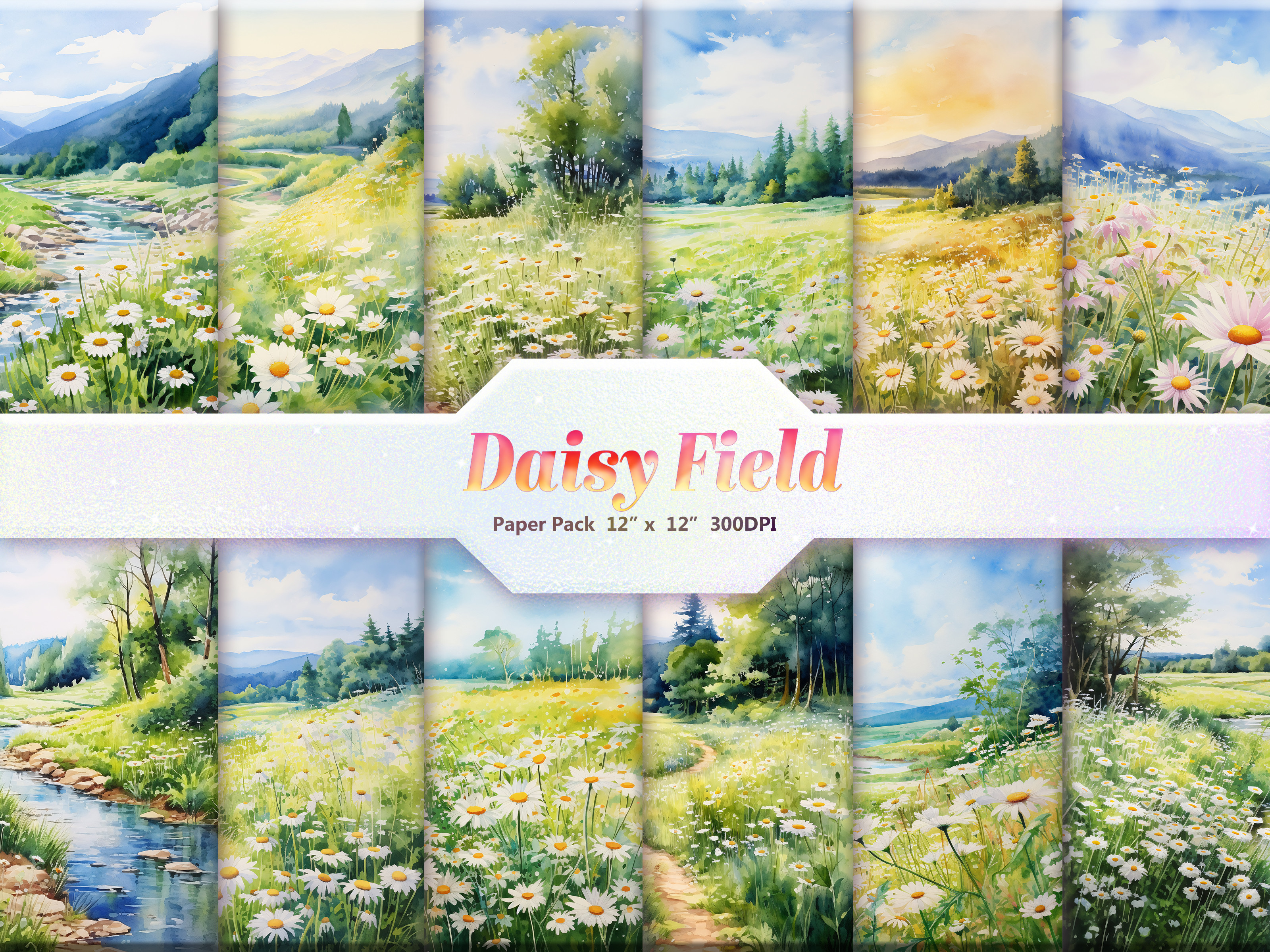 Daisy Field Digital Paper Pack Graphic by DifferPP · Creative Fabrica
