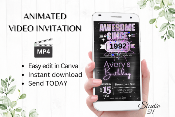 Digital Retro Birthday Invitation