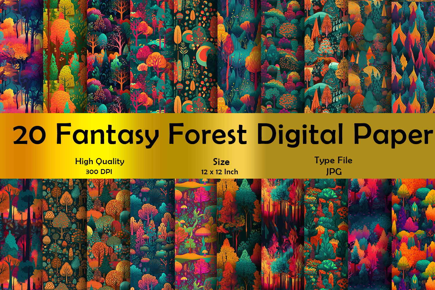 Fantasy Forest Digital Paper Bundle Graphic by Digital Design ...