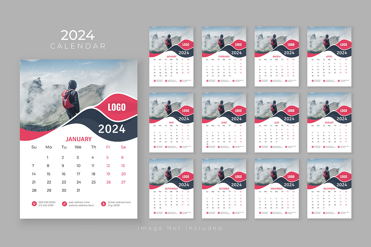 Wall Calendar Template 2024 Graphic by Creative Pixa · Creative Fabrica