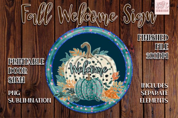 Preview of Welcome Door Sign Autumn PNG Sublimation T-shirt, sticker, and sublimation design