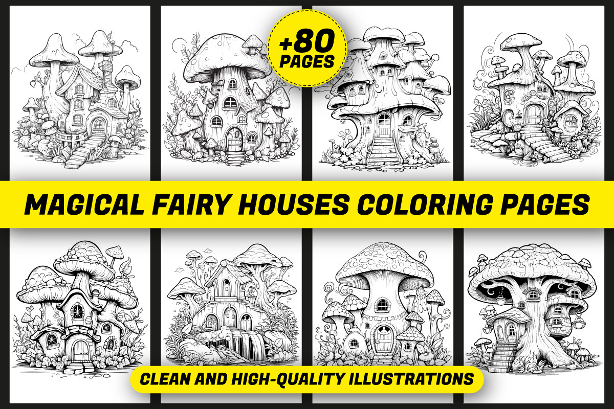 +80 Magical Fairy Houses Coloring Pages