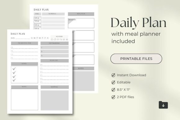 Daily Plan with Meal Planner Printable