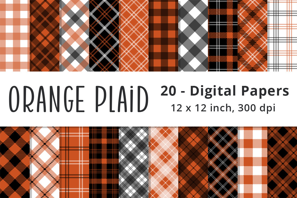 Fall Orange Plaid Digital Paper Patterns