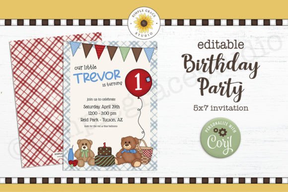 First birthday invitation design with simple party details for a baby turning one