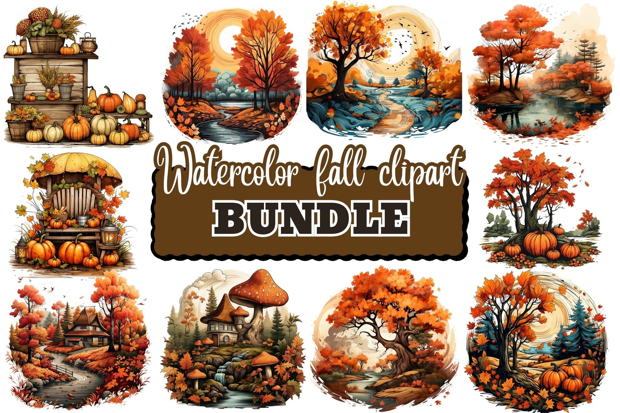 Watercolor Autumn Clipart Bundle Graphic by craftsmaker · Creative Fabrica