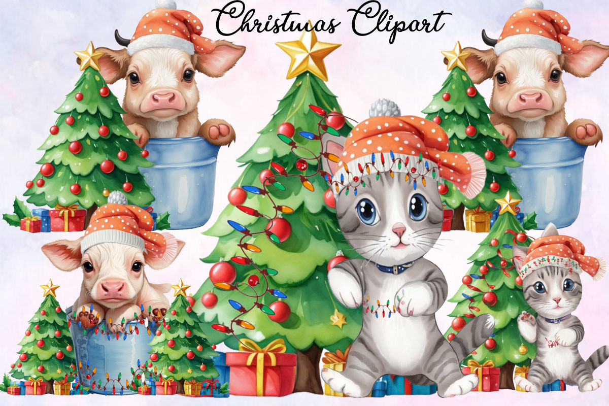 Watercolor Christmas Clipart Bundle Graphic by Cute Cat · Creative Fabrica