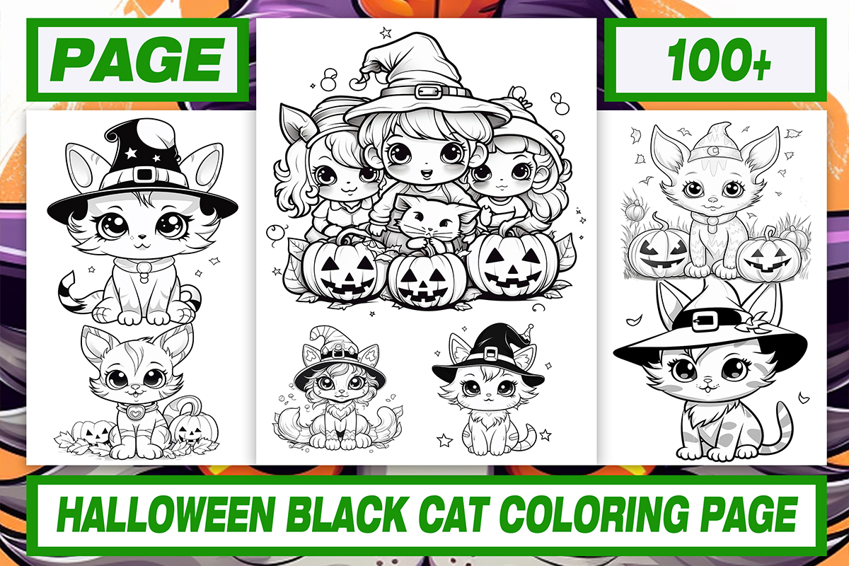 Halloween Black Cat Coloring Page KDP