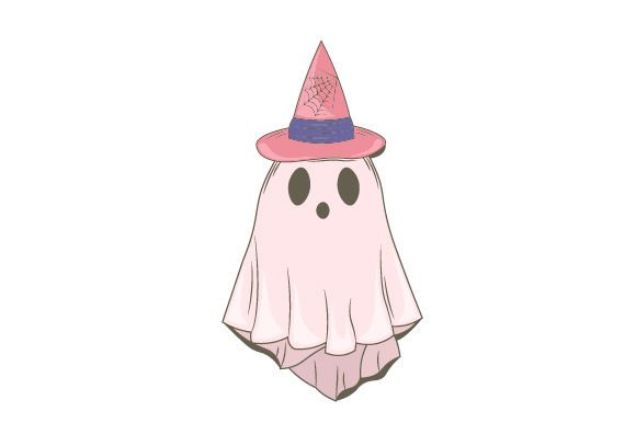 Retro Groovy Halloween Ghost in a Witch's Hat