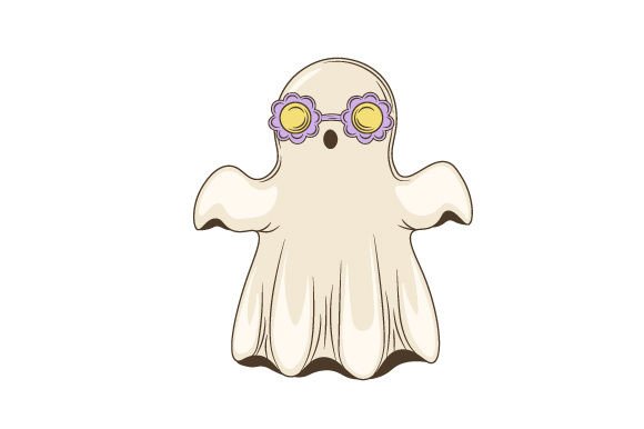 Retro Groovy Halloween Ghost in Sunglasses