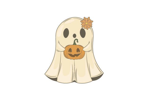 Retro Groovy Halloween Ghost with Pumpkin