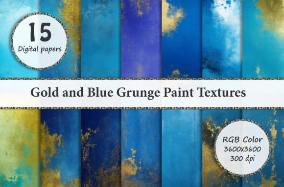 Blue and Gold Grunge Paint Textures