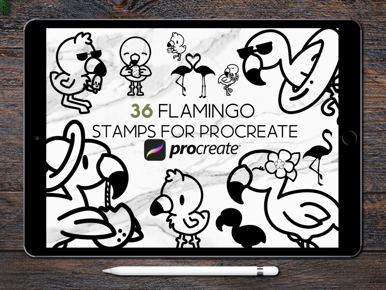 Flamingos Procreate Stamps Brush Set Graphic by HalieKStudio · Creative ...