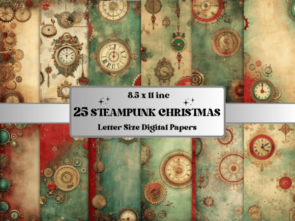 Steampunk Christmas Digital Paper Pack