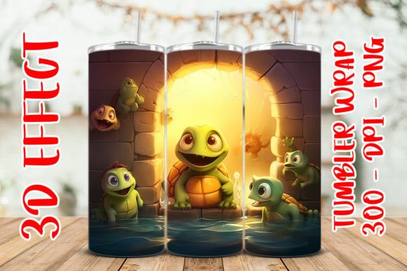 3D Cute Turtles Flower Tumbler 1 Graphic Backgrounds By Mewtiverse Lab