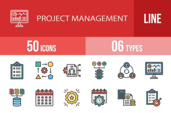 50 Project Management Filled Line Icons