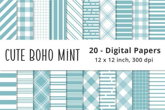 Cute Boho Mint Stripes Scrapbook Papers