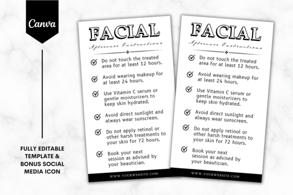 Facial Aftercare Card Canva Template 4
