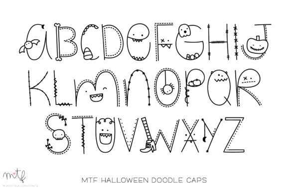Halloween Doodle Caps Font PNG with transparent background - Preview 1