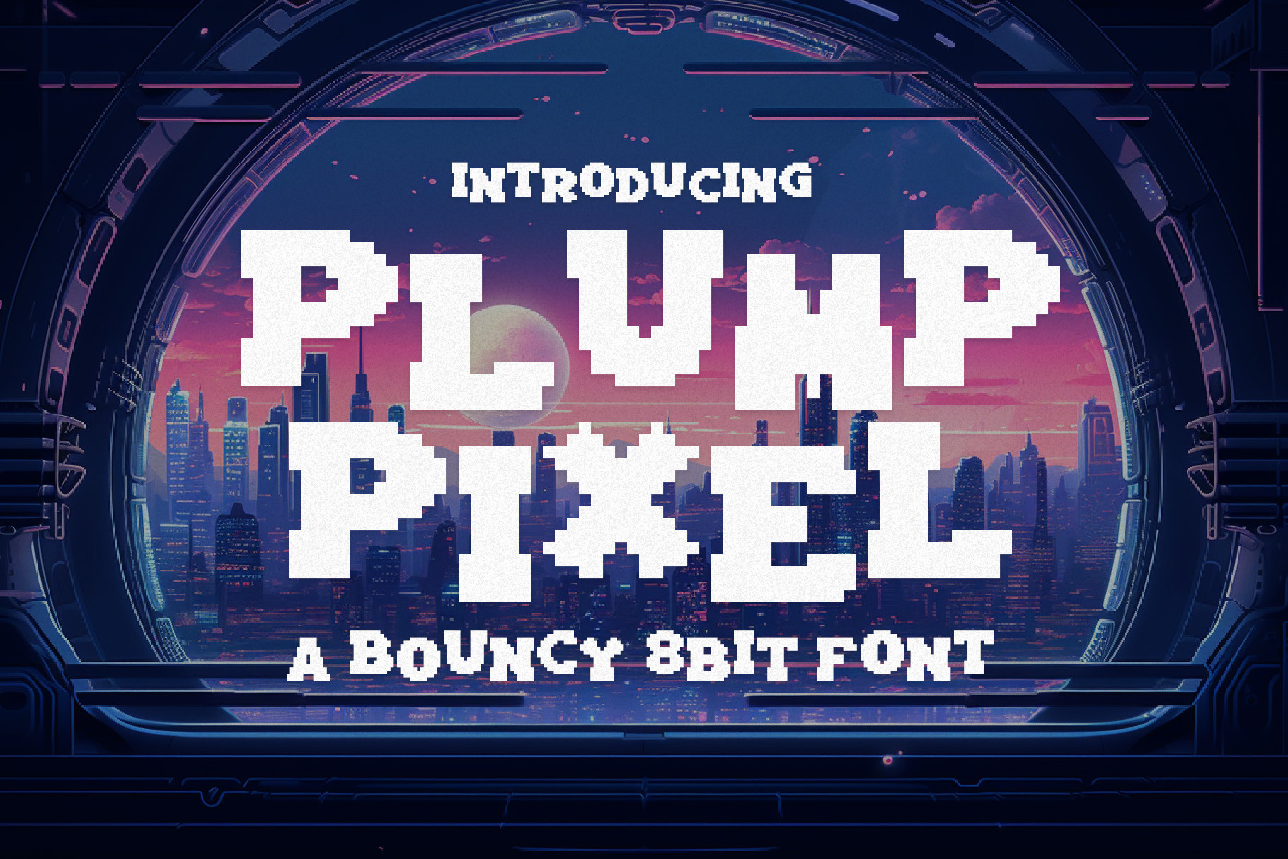 Plump Pixel preview, bouncy playful 8-bit pixel font