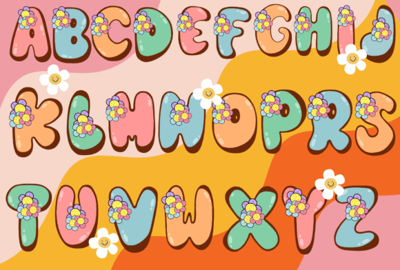 Retro Flowers Font PNG with transparent background - Preview 1