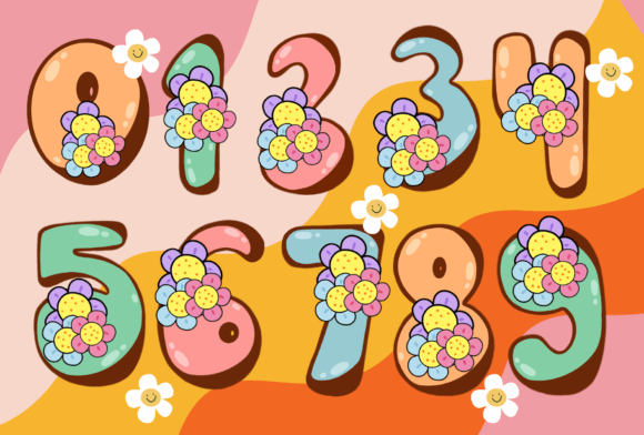Retro Flowers Font PNG with transparent background - Preview 2