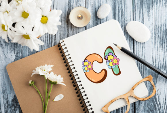Retro Flowers Font PNG with transparent background - Preview 4