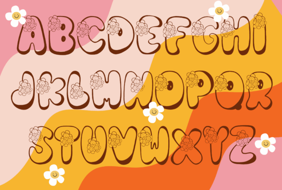 Retro Flowers Font PNG with transparent background - Preview 5