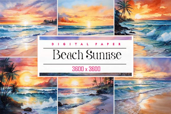 Watercolor Beach Sunrise