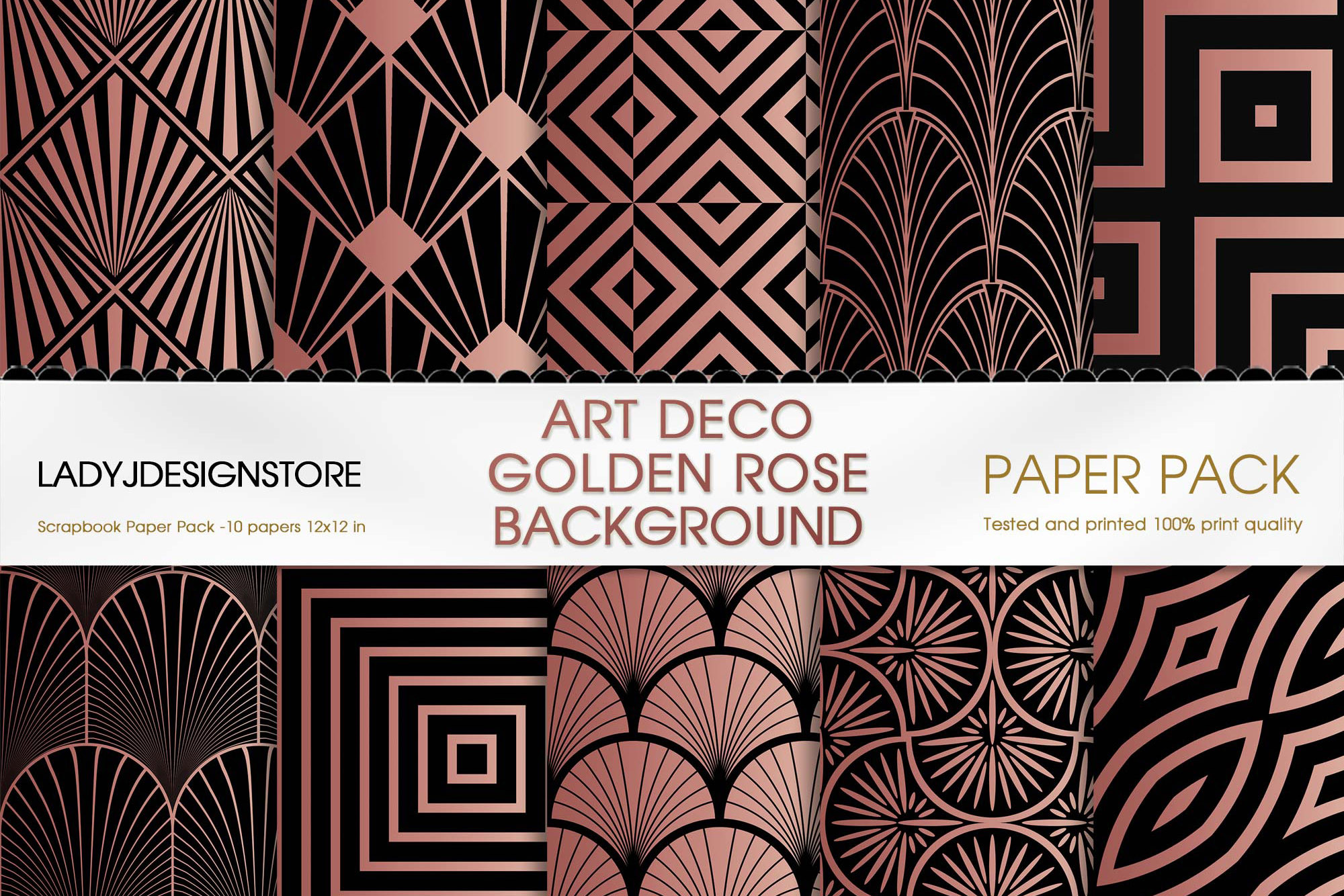 Art Deco Rose Gold Digital Foil