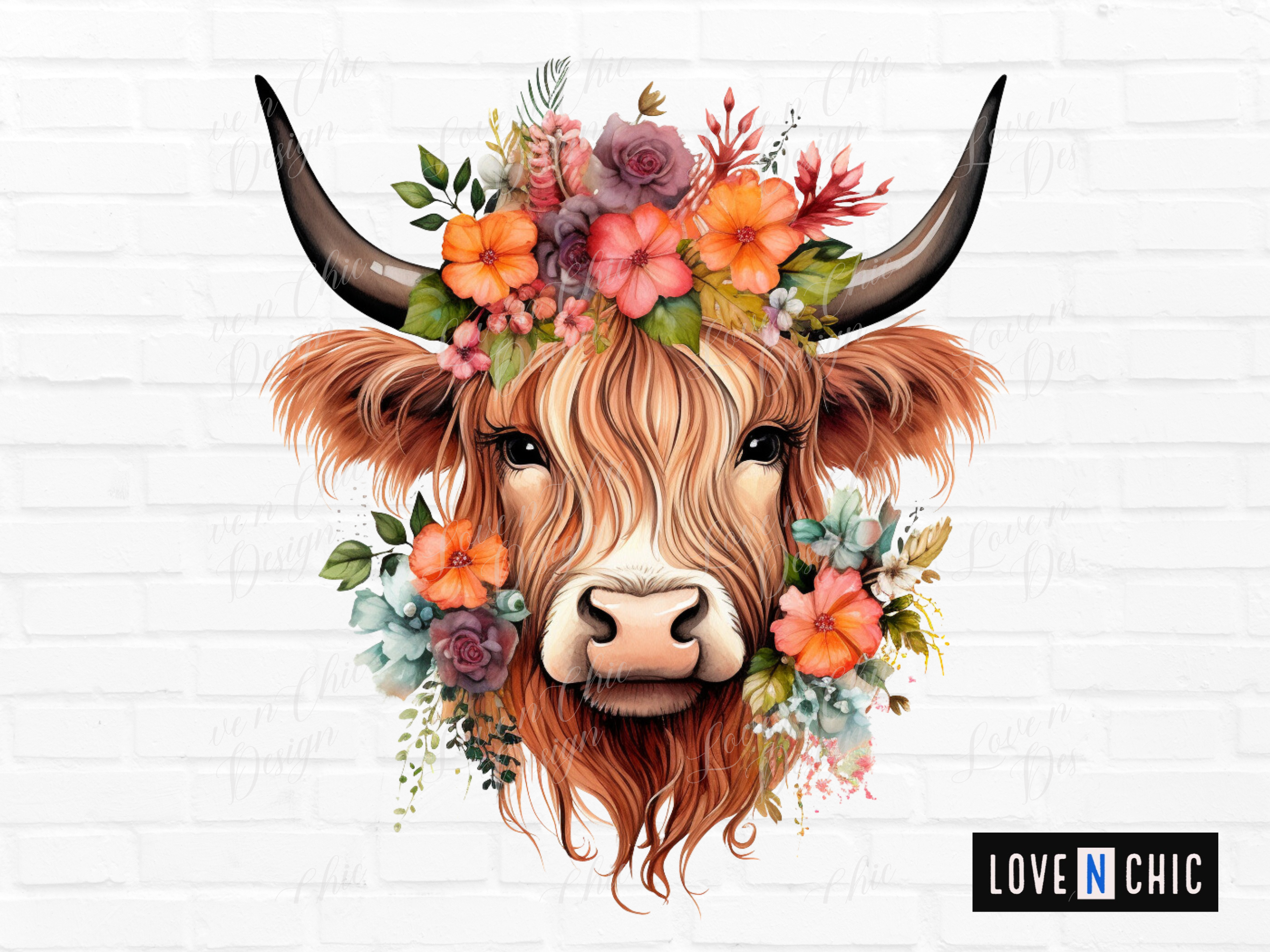 Boho Floral Western Highland Cow Clipart Graphic by Sabuydee Design ...