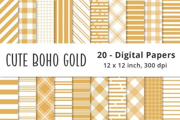 Cute Boho Gold Stripes Scrapbook Papers