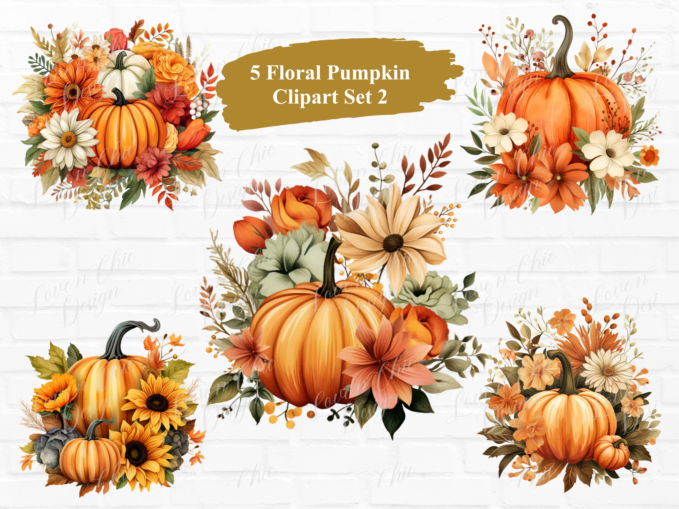 Floral Pumpkin Watercolor Clipart PNG Graphic by Sabuydee Design ...